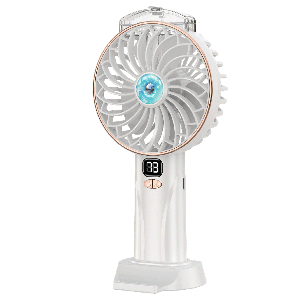 [B301013KQ] Handgehaltener Ventilator, 4,3 Zoll, 3 Flügel, 5 Geschwindigkeitsstufen, 2400mAh, Weiß&Gold