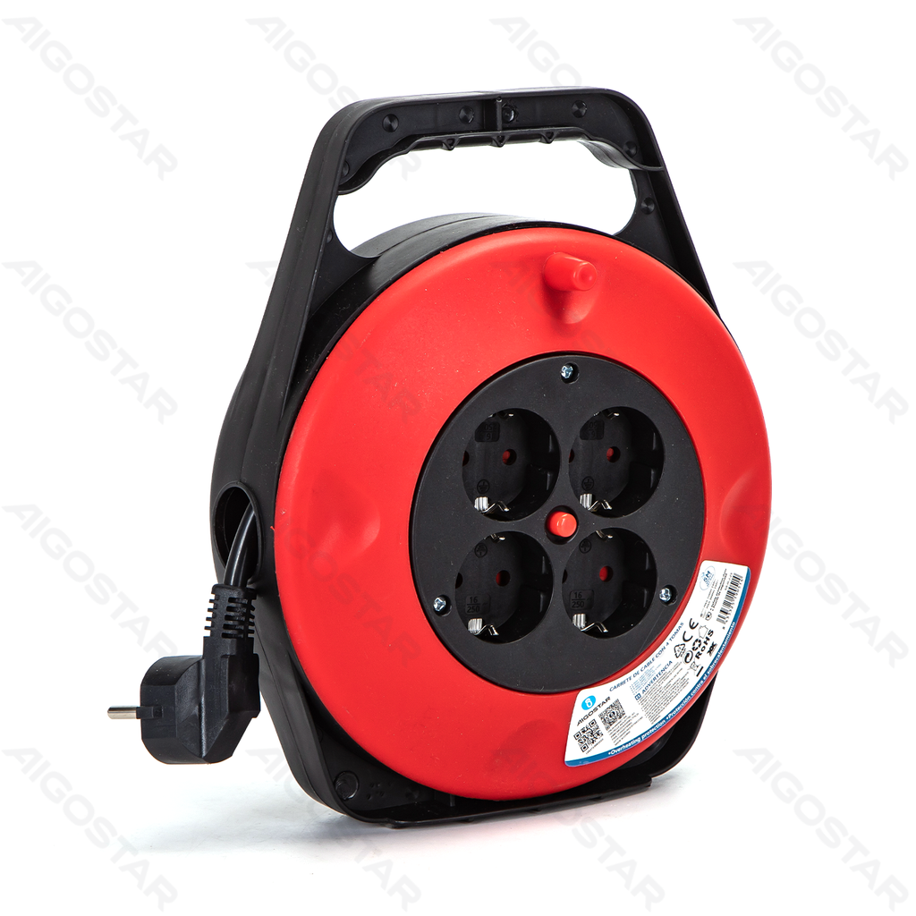 [B20103LVS] Duitse Kabelhaspel met 4 stopcontacten 3G1.5mm² 5M Rood & Zwart