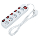 Multiprise 5 prises de style allemand, prise 16 A (interrupteur principal + interrupteurs individuels), 1,5 m, 3G1,0 mm², blanc