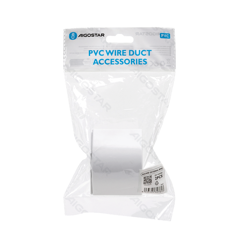 [TU1-11-A-8] PVC Vierkante Kabelgoot Bocht Buitenhoek Wit 60*40mm 2st