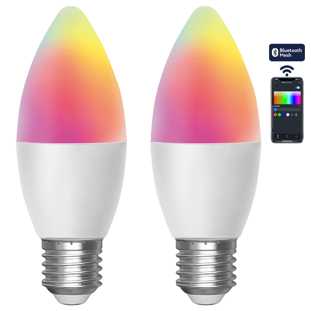 [S10301O3E] Bluetooth MESH C37 E27 6.5W RGB+CCT 2pcs ,with remote control