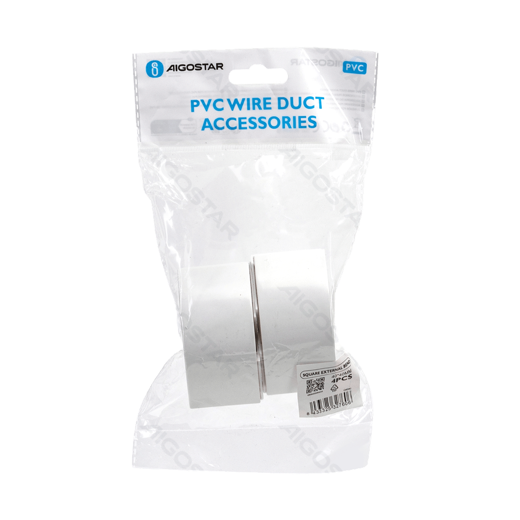 [B20104OB2] PVC Square Trunking External Bend White 40*40mm 4pcs