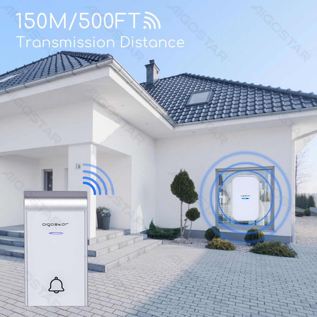 [B20105QFA] AC Draadloze Deurbel Wit & Zilverachtig