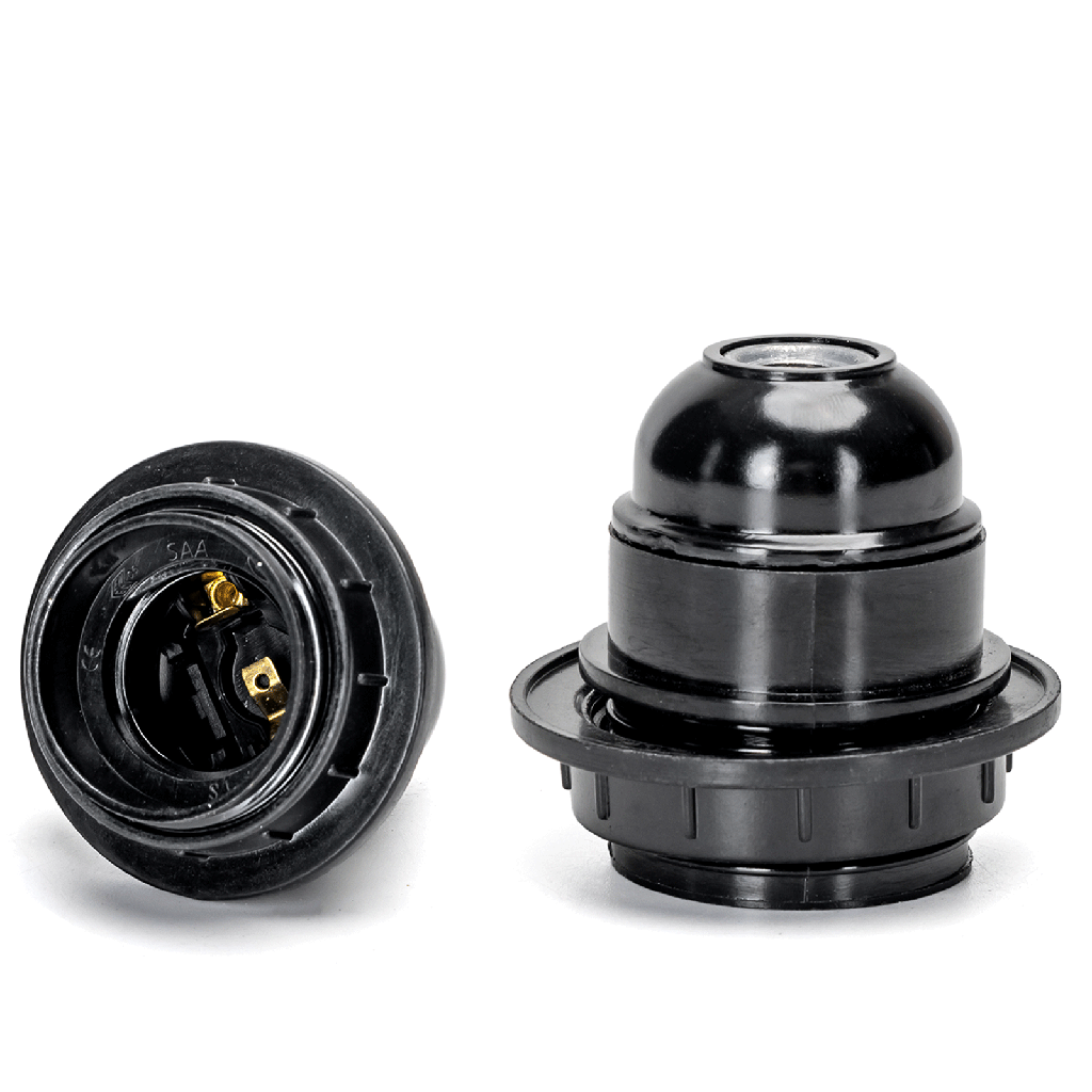 [B20102NF5] E27 bakelieten zelfsluitende lamphouder met schroefklem halve draad zwart