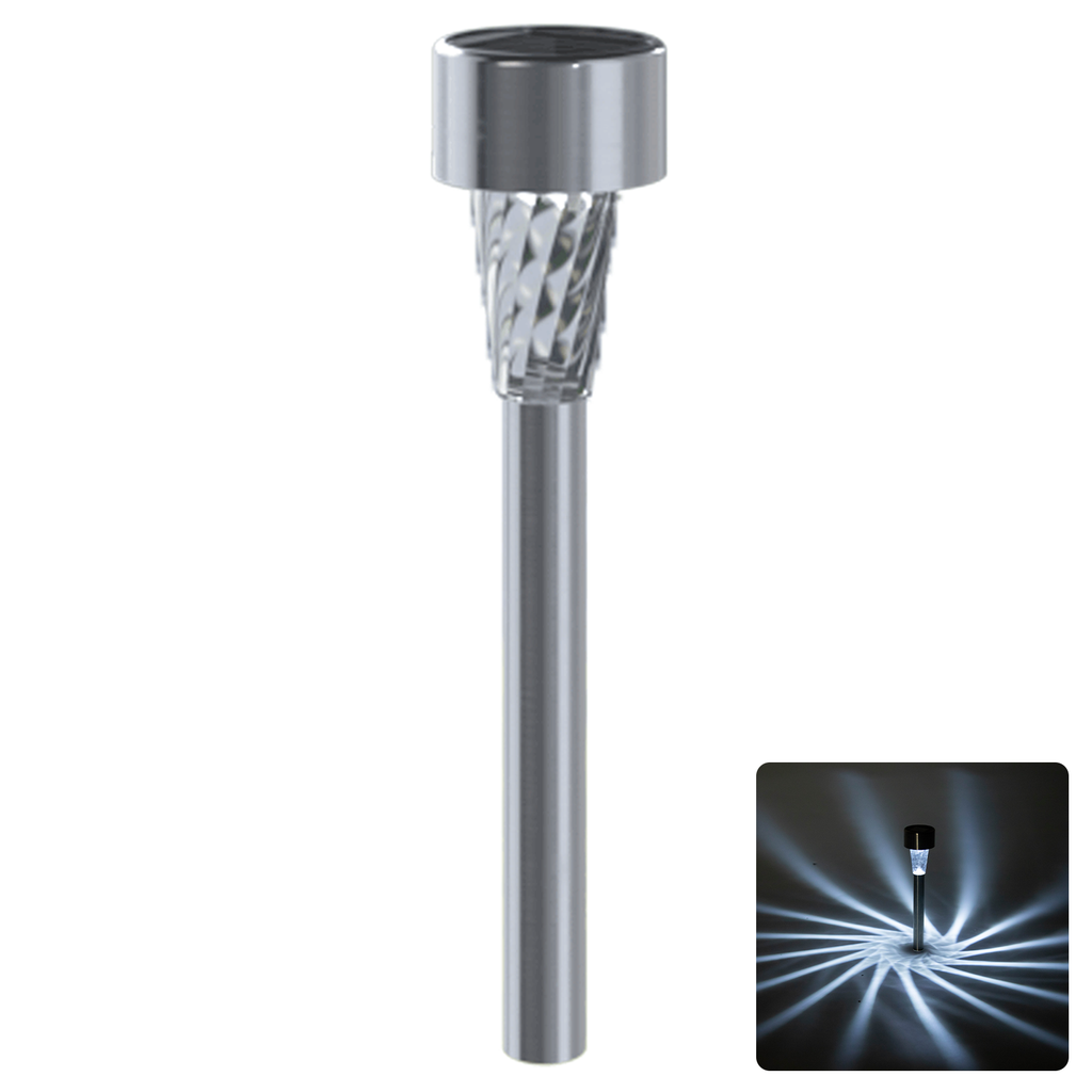 [B10201J9L] LED Solar Sfeervolle Gazonverlichting RVS schuine schroefdraad 6500K