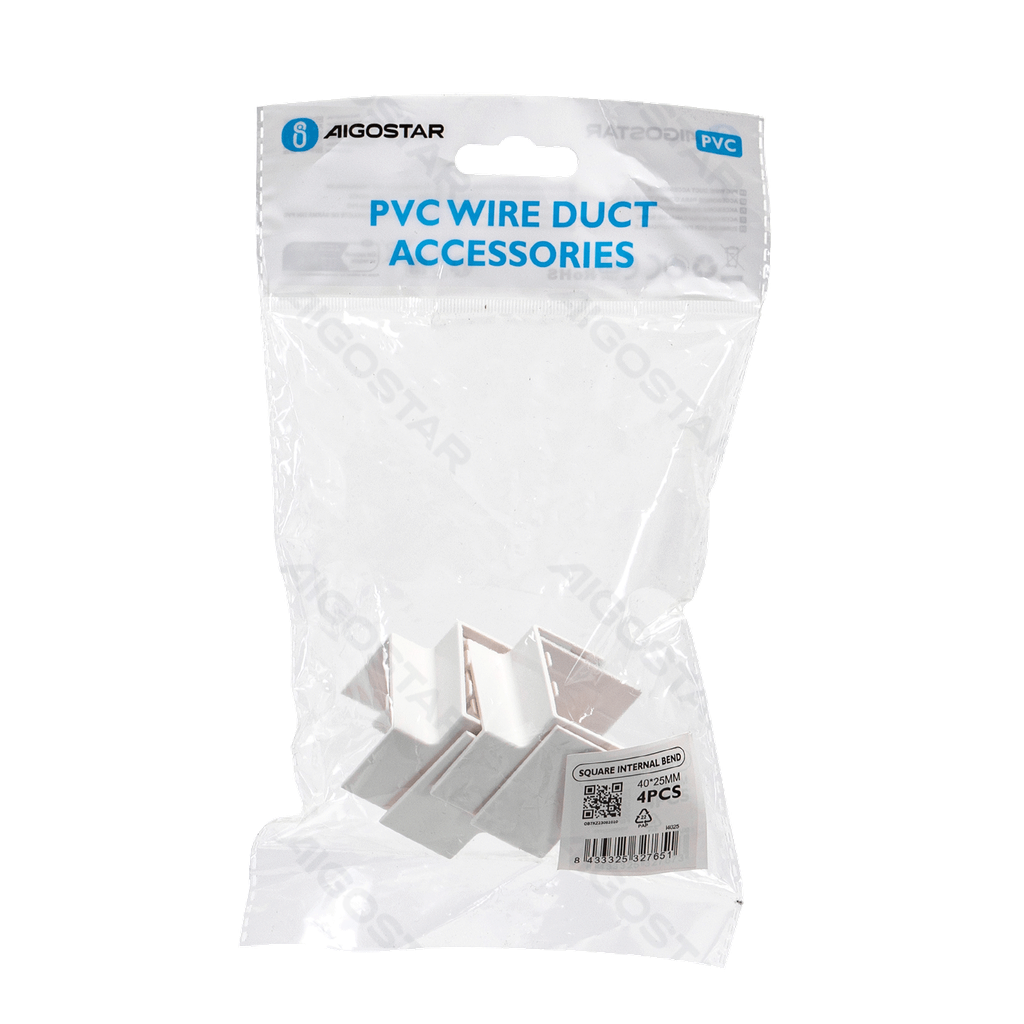 [B20104OB7] PVC Vierkante Kabelgoot Bocht Binnenhoek Wit 40*25mm 4st