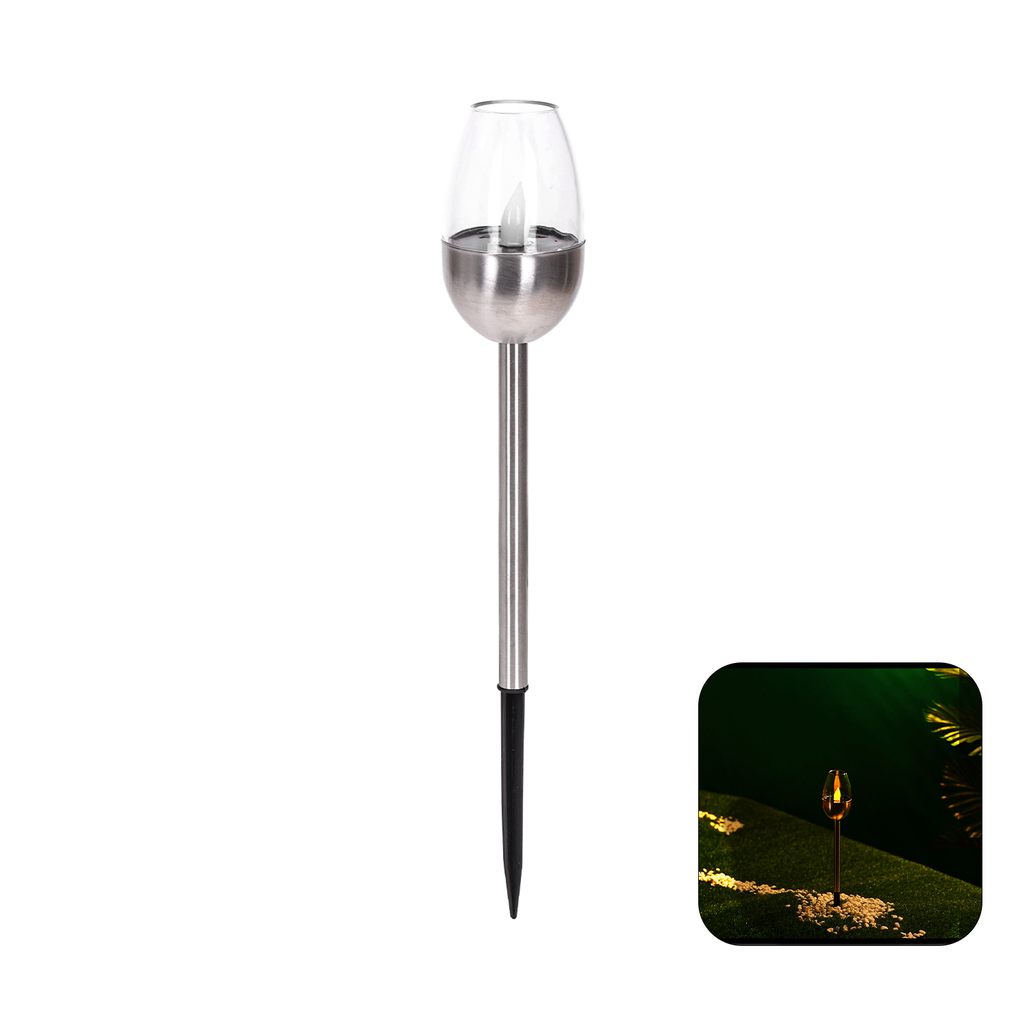 [B10201NL8] LED-Solar-Rasenleuchte Edelstahl Flamme 2700K