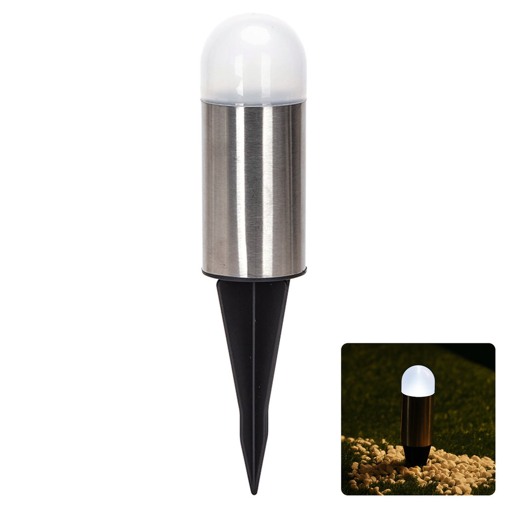 [B10201NL5] Lampe Solaire LED d'Ambiance en Acier Inoxydable à Piquet Rond 6500K