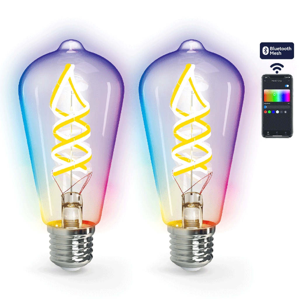 [S10301NV4] Bluetooth Mesh Smart Filament Bulb ST64 4.9W RGBW 2pcs ,with remote control