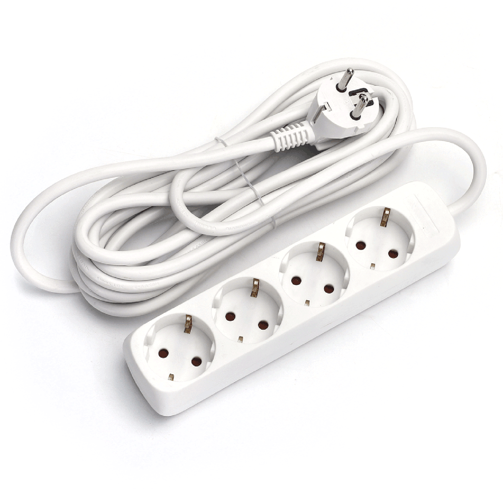 [B20103HJI] Multiprise 4 Prises Allemandes Sans Interrupteur 5M 3G1.5mm² Blanc