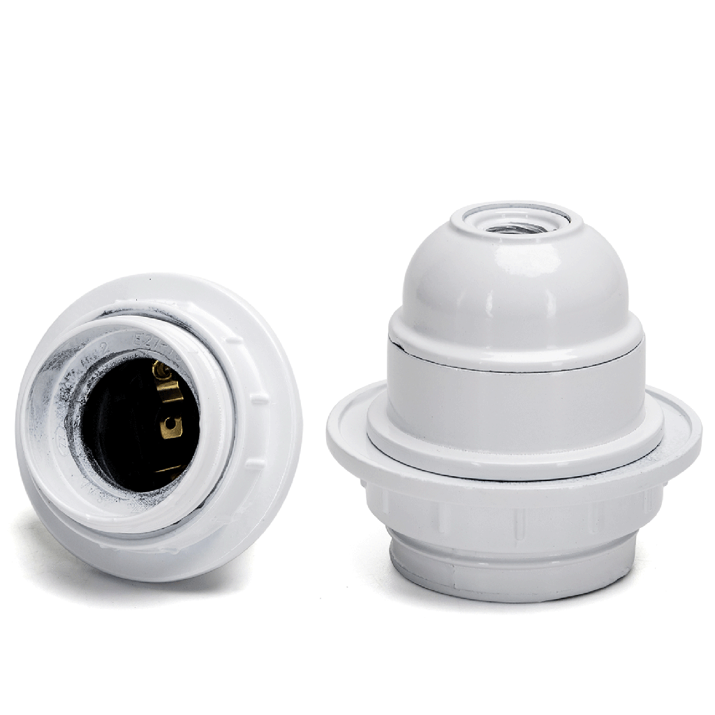 E27 bakelieten zelfsluitende lamphouder met schroefklem halve draad wit