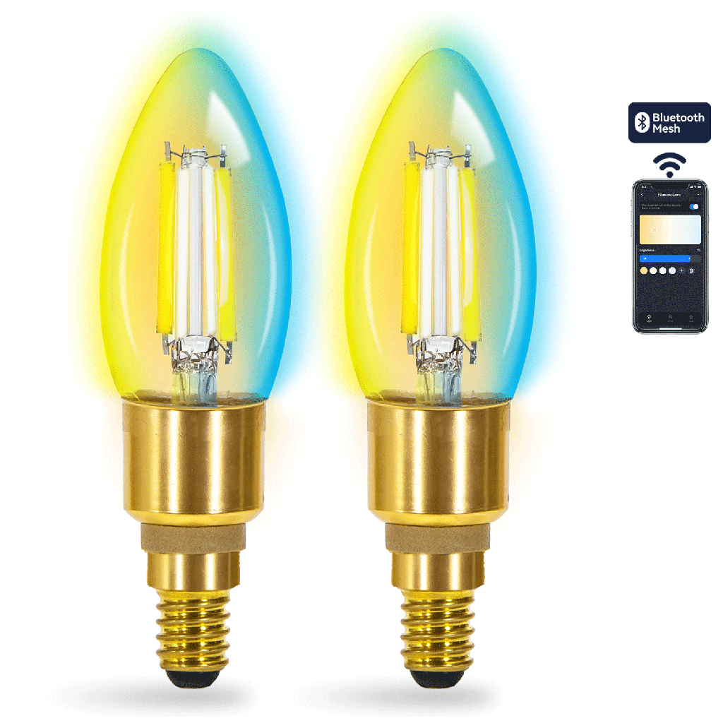 [S10301NW4] Intelligente Bluetooth Mesh-Glühbirne C35 4.5W CCT 2Stk. ,mit Fernbedienung