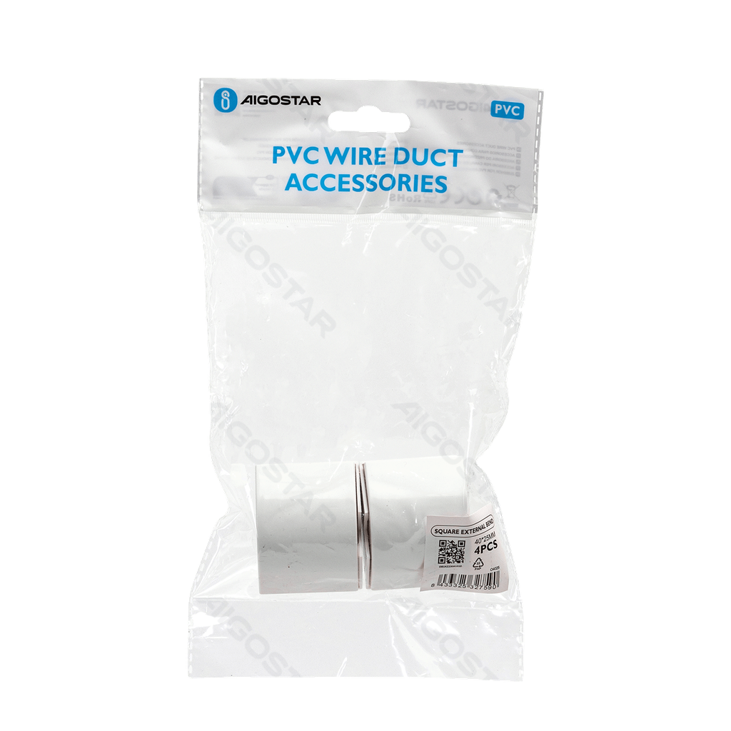 [B20104OB1] PVC Vierkante Kabelgoot Bocht Buitenhoek Wit 40*25mm 4st