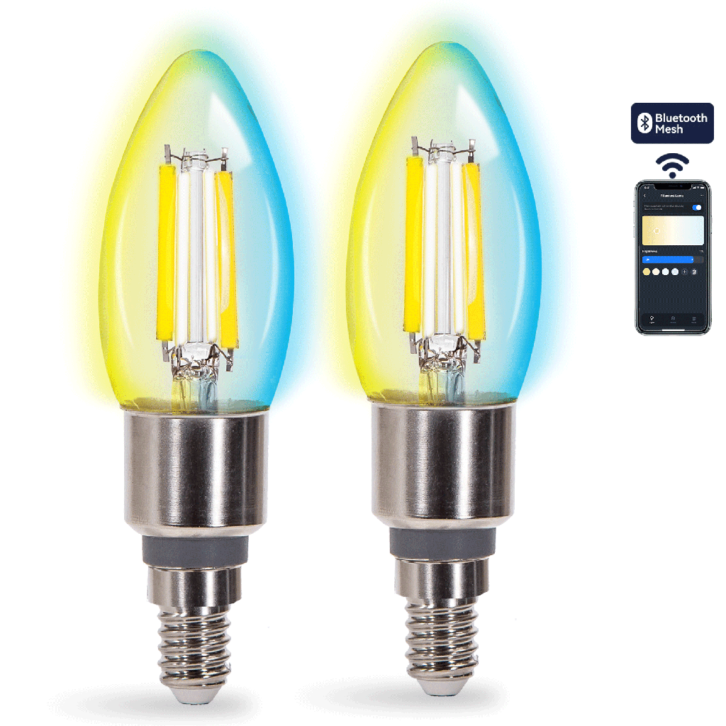 [S10301NW3] Bluetooth Mesh Smart Filament Bulb C35 4.5W CCT 2pcs ,with remote control