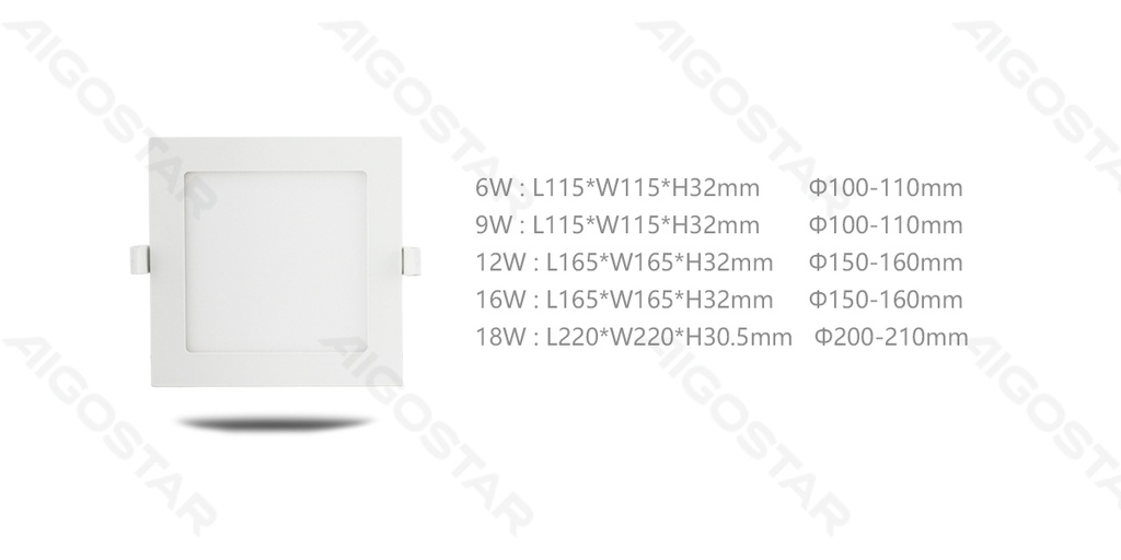 E6 LED Ultra-thin Flush-mounted Square Downlight 16W Natural Light