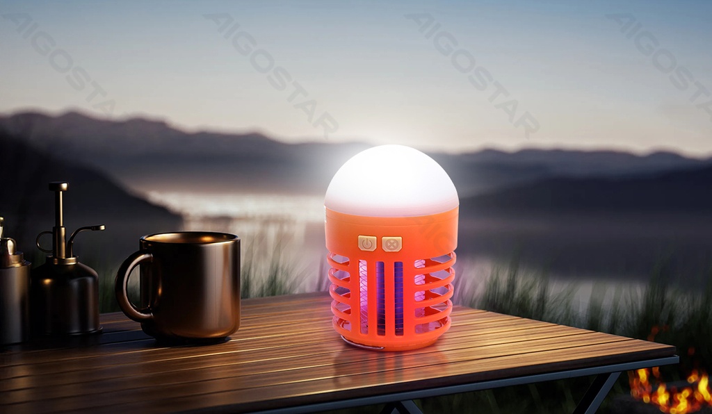 [B105012KH] Lampe de camping anti-moustique 200lm, lumière violette+ lumière blanche, Chargement USB orange