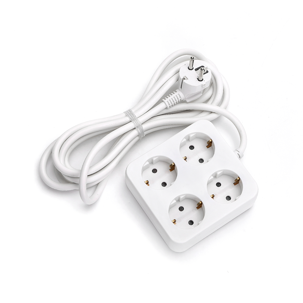 Multiprise 4 Prises Allemandes Sans Interrupteur 1.5M 3G1.5mm² Blanc
