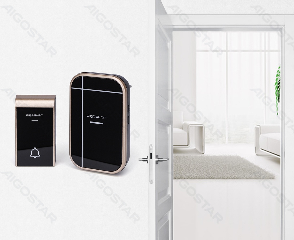 [B20105VKU] Sonnette de Porte Numérique Sans Fil AC (un à deux) Noir & Doré