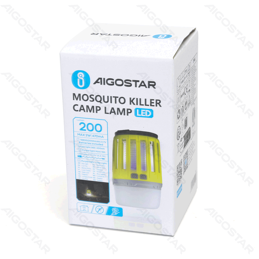 [B105012KI] Lampe de camping anti-moustique 200lm, lumière violette+ lumière rouge+ lumière blanche, Chargement USB vert