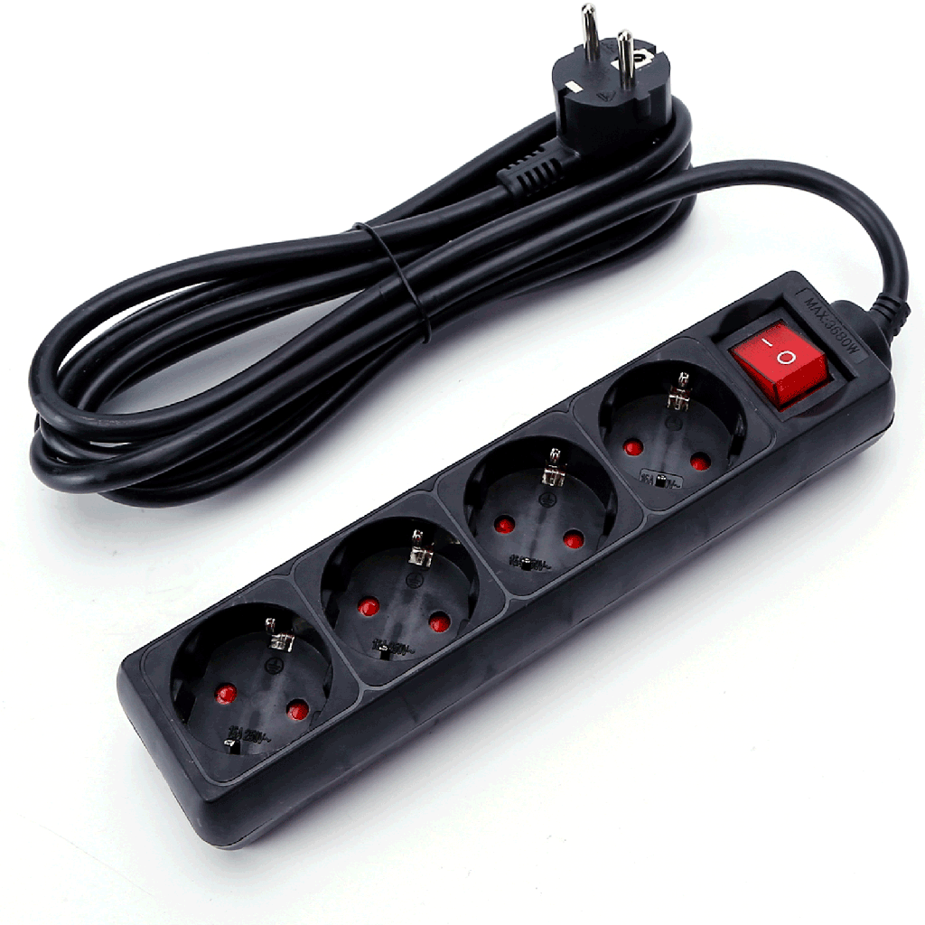 [B20103QIO] Deutsche 4-Fach Steckdosenleiste mit Schalter 3M 3G1.5mm² Schwarz