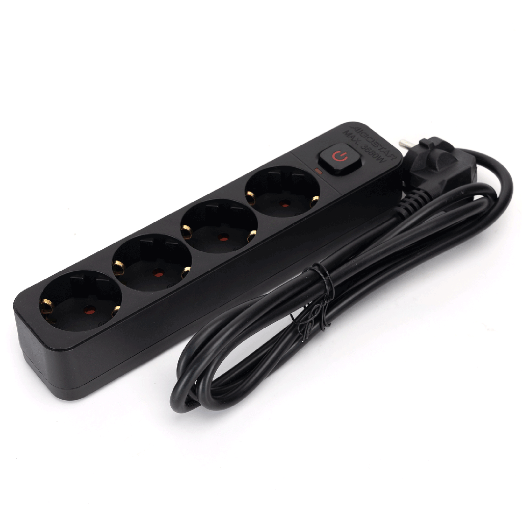 [B20103BX4] Aigostar L-serie Duitse 4-voudige stekkerdoos met schakelaar 1 5M 3G1 0mm² zwart
