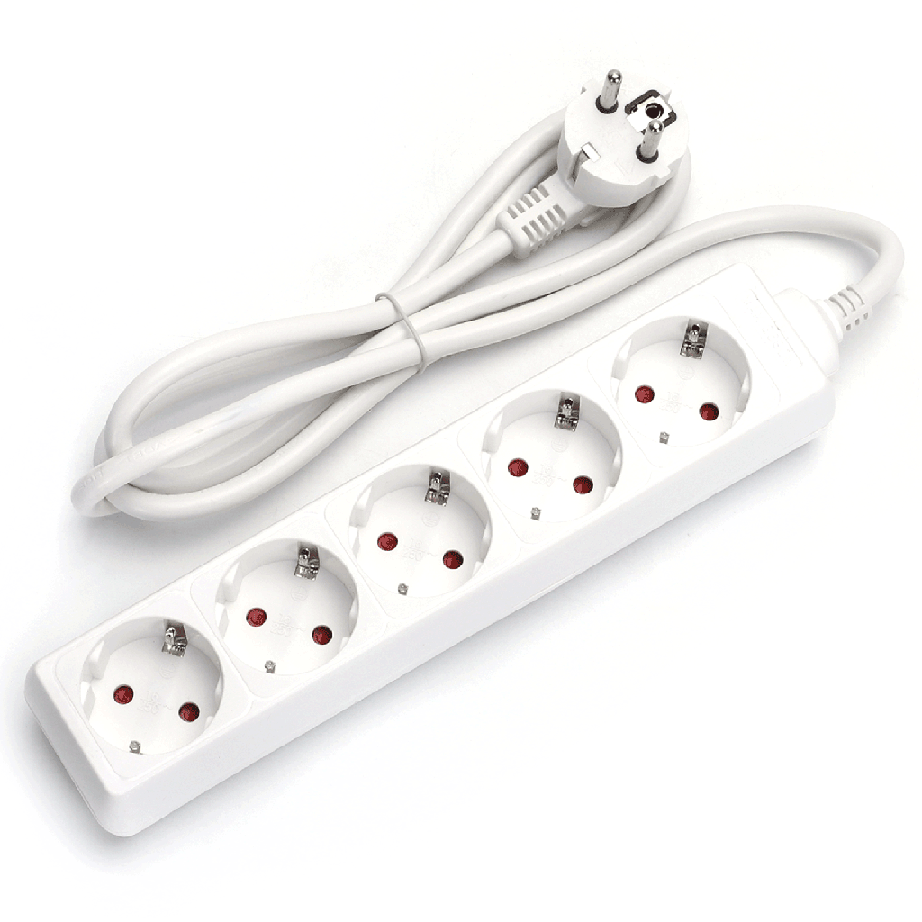 German 5-Way Power Strip Without Switch 1.5M 3G1.5mm² White