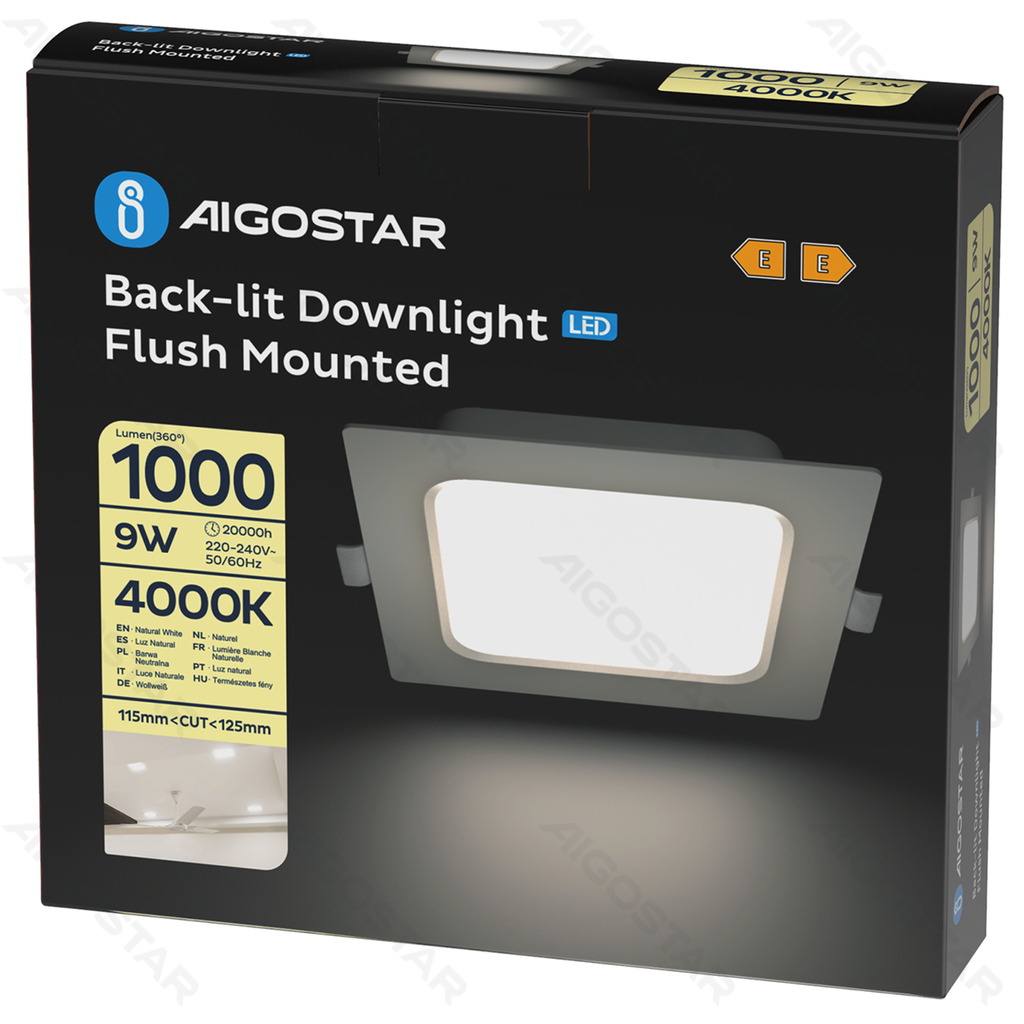 E6 LED-Unterputz-Downlight, quadratisch, 9 W, natürliches Licht