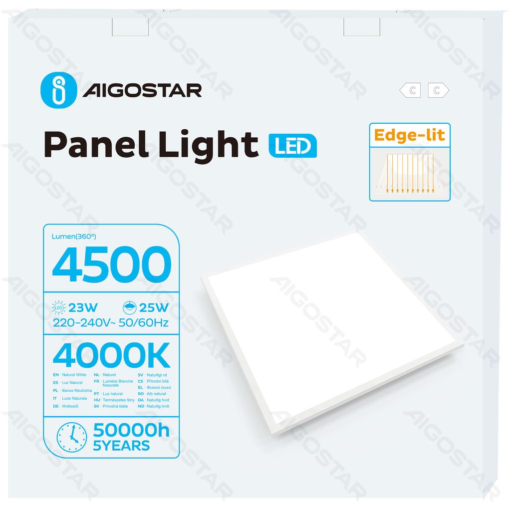 [B104062LL] LED Paneelverlichting Edge-lit Natuurlijk Licht Wit 25W 62x62cm UGR < 19