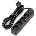 Aigostar L-serie Duitse 4-voudige stekkerdoos met schakelaar 3M 3G1 5mm² zwart