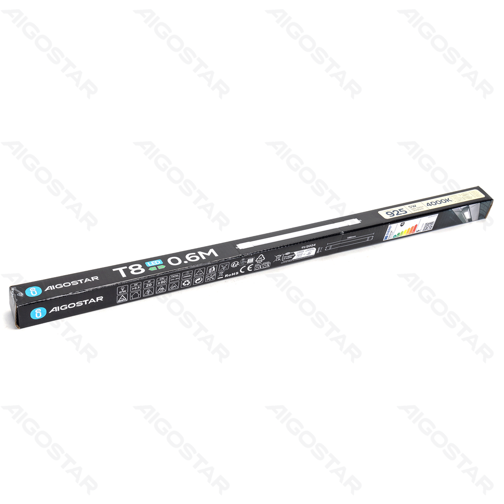 LED half aluminium kunststof T8 buis 0,6m 5W 4000K 185lm/w