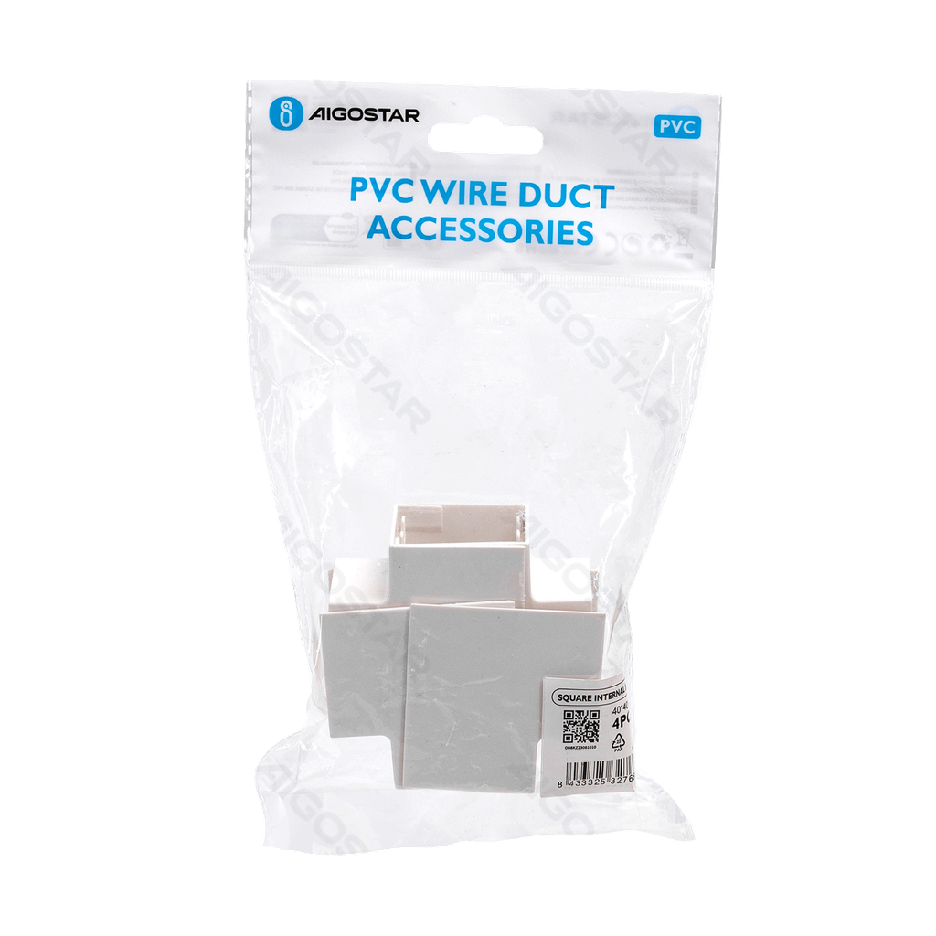 [B20104OB8] PVC Vierkante Kabelgoot Bocht Binnenhoek Wit 40*40mm 4st