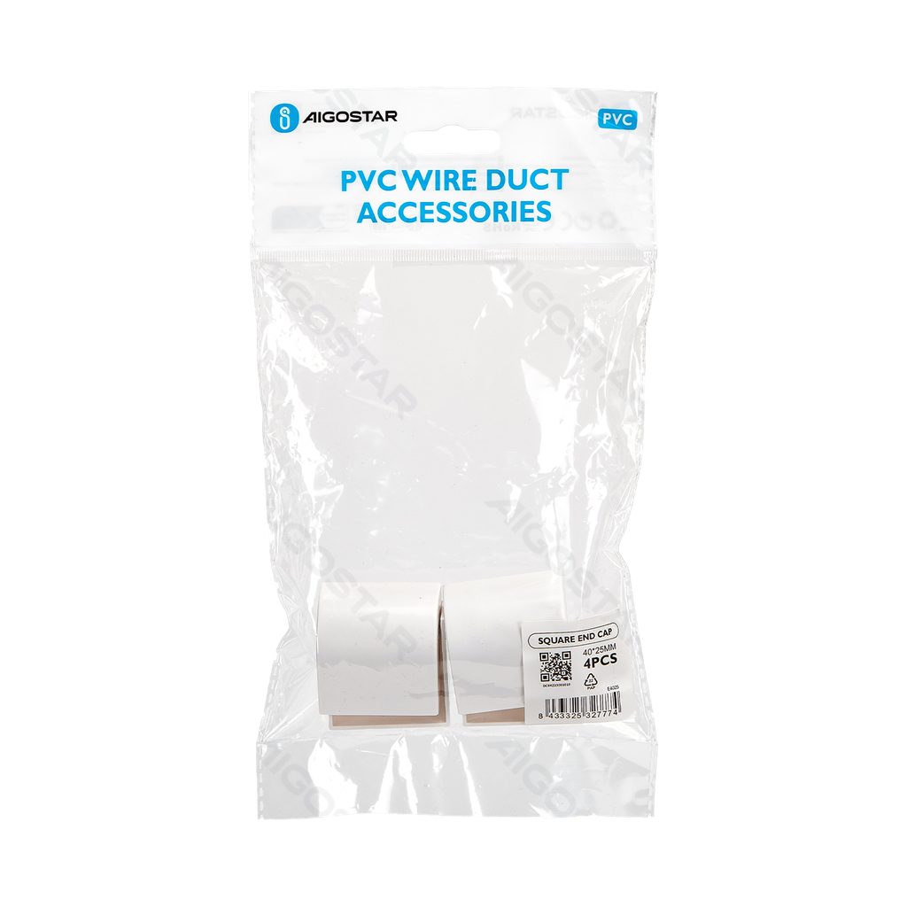 [B20104OC9] Capuchon d'Extrémité de Goulotte Carrée en PVC Blanc 40*25mm 4 unités