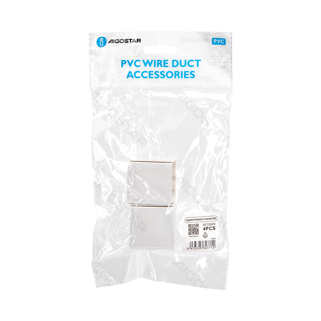 [B20104OC3] PVC Vierkante Kabelgoot Connector Wit 40*25mm 4st