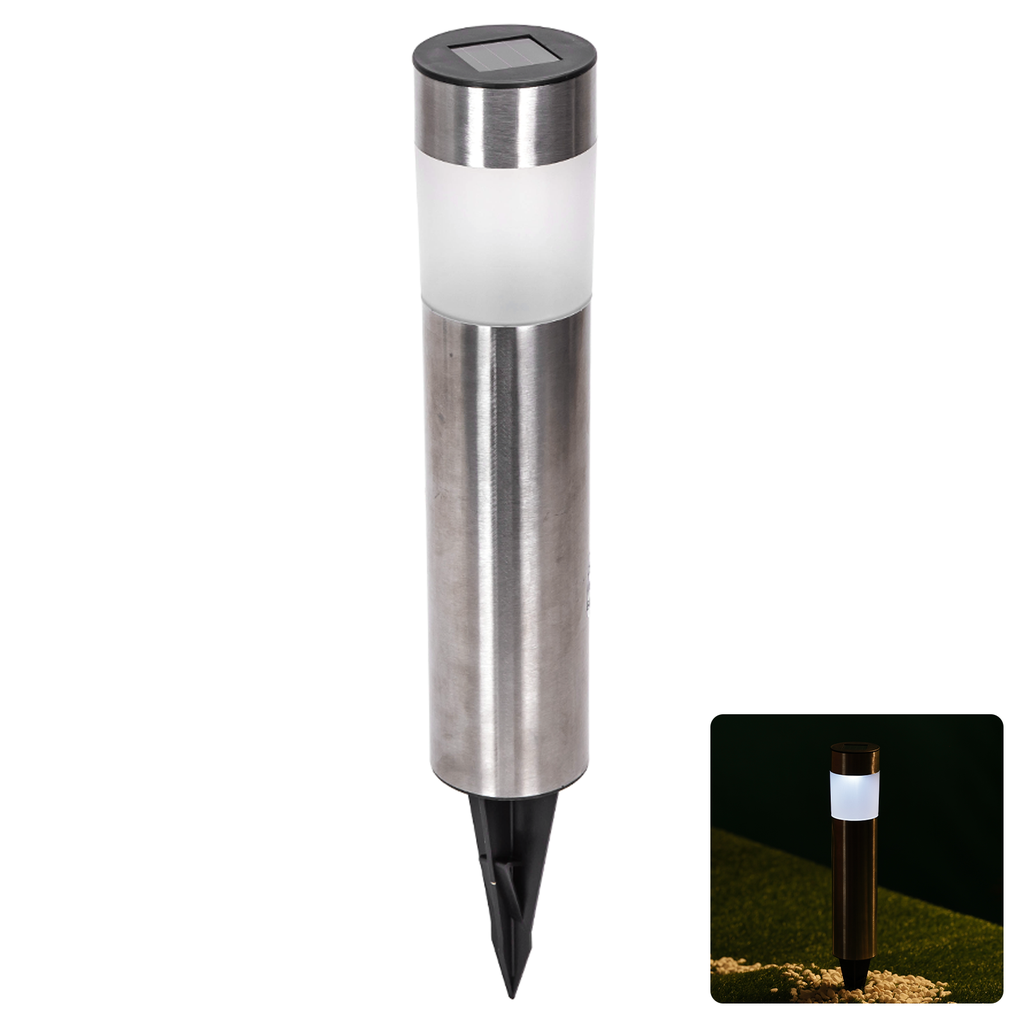 [B10201NL7] LED-Solar-Rasenleuchte Edelstahl Mittelpfosten 6500K