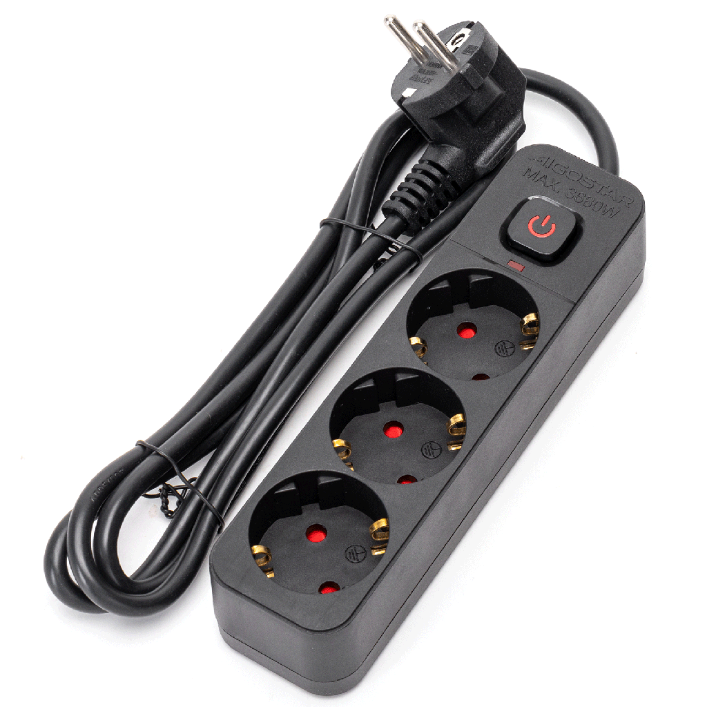 [B20103BX0] Multiprise 3 Prises Allemandes Séries L avec Interrupteur 1.5M 3G1.0mm² Noir