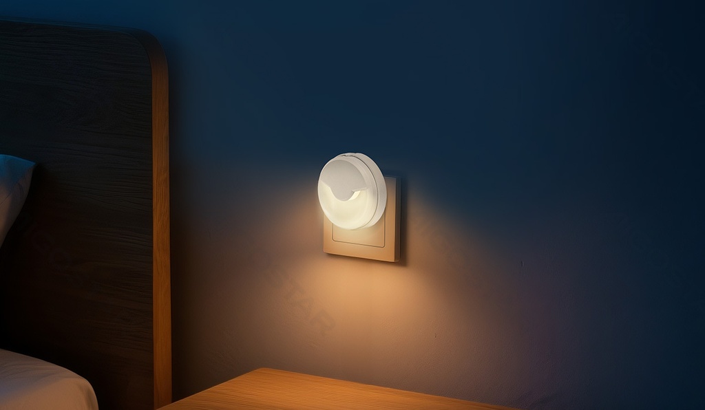 [B103083TO] LED Night light Mains Light sensitive induced Round PC&PS White