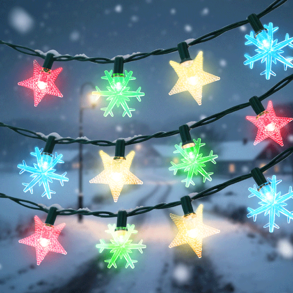 [B10201JF0] Stersneeuwvlok van lichtstroken op zonne-energie RGBY 2m+10m