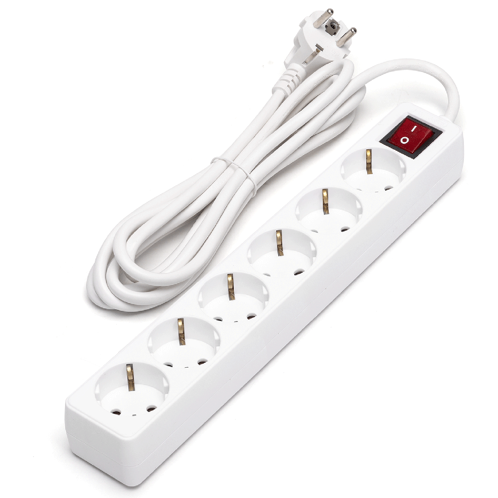 [B20103FGZ] Duitse 6-voudige stekkerdoos met schakelaar 3M 3G1 5mm² wit