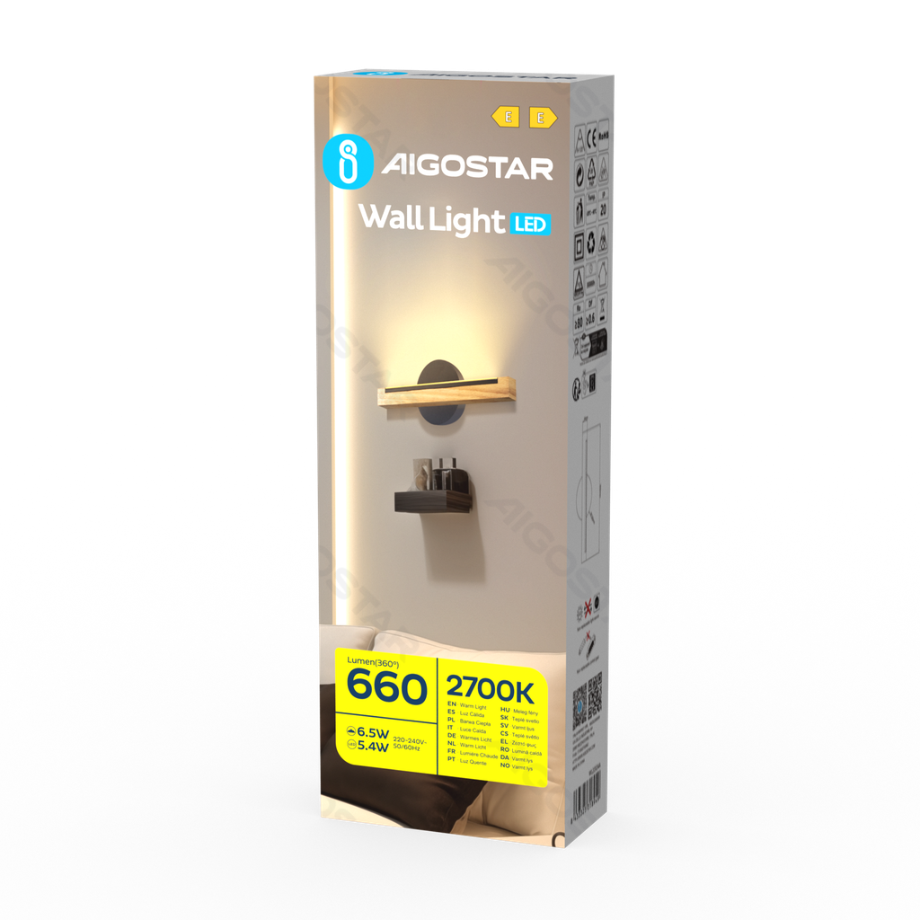 [B10304N80] Applique LED en bois et métal, 6.5W, 2700K
