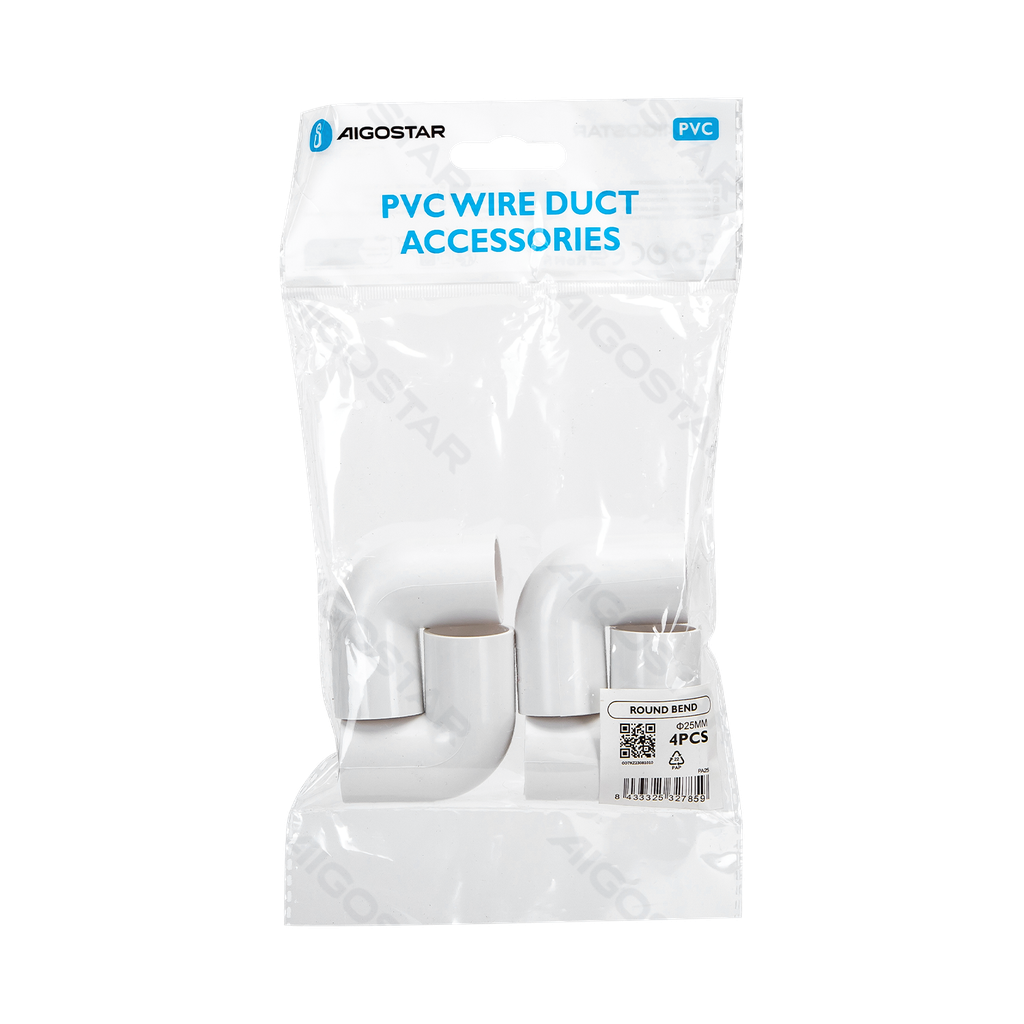 [B20104OD7] PVC Round Wire Duct Bend White 25mm 4PCS