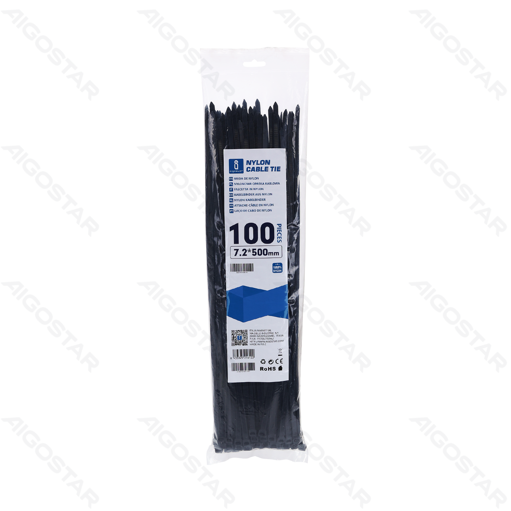 Aigostar Nylon Kabelbinders (100st) W7.2*L500mm Zwart