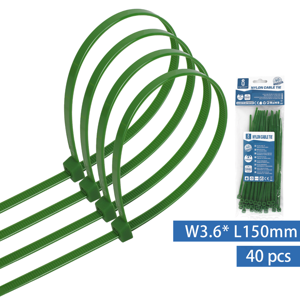 [B20104LRV] Nylon Kabelbinders (40st) W3.6*L150mm Groen
