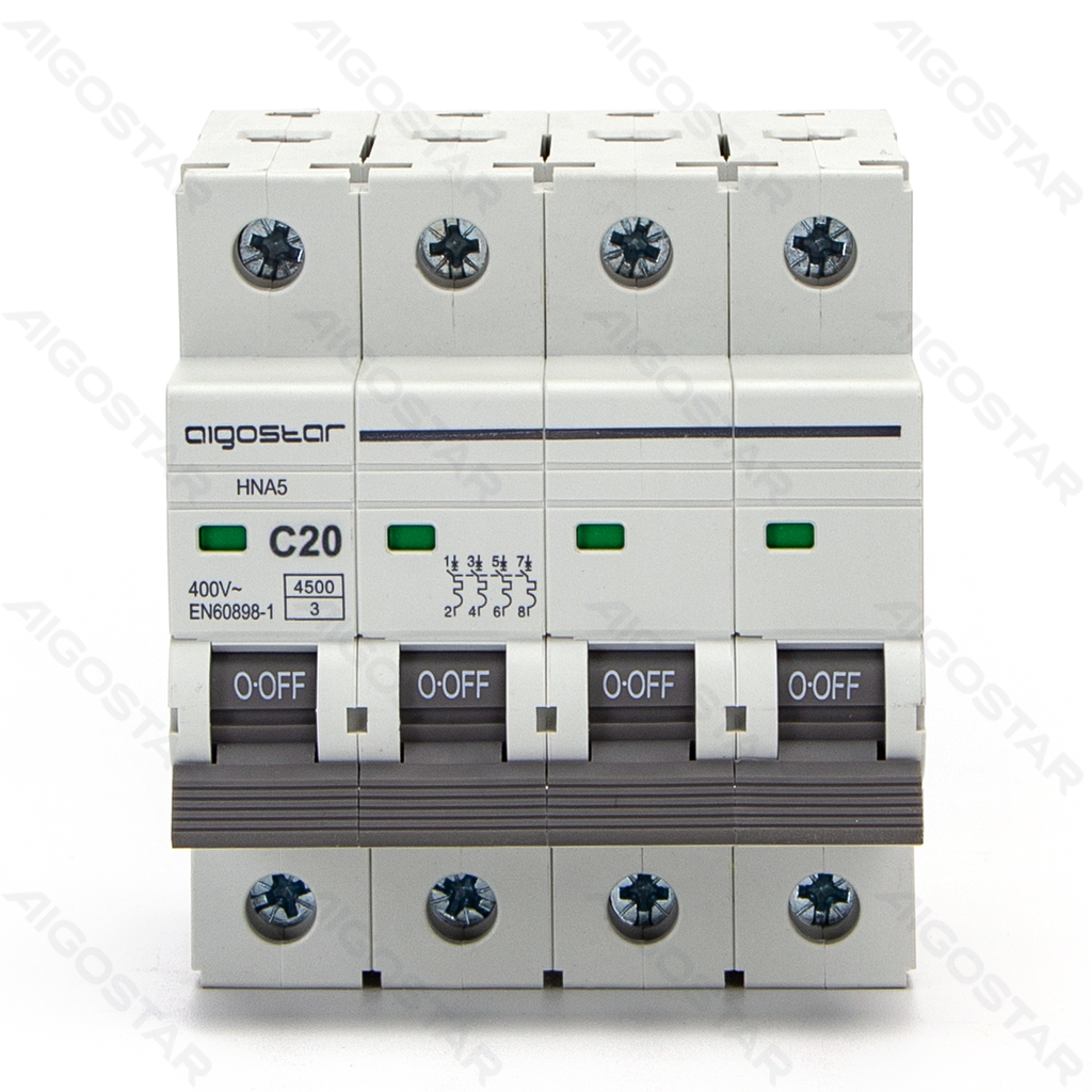 [B20201QEJ] Aigostar Miniatuur stroomonderbreker 4P 20A C CURVE Grijs