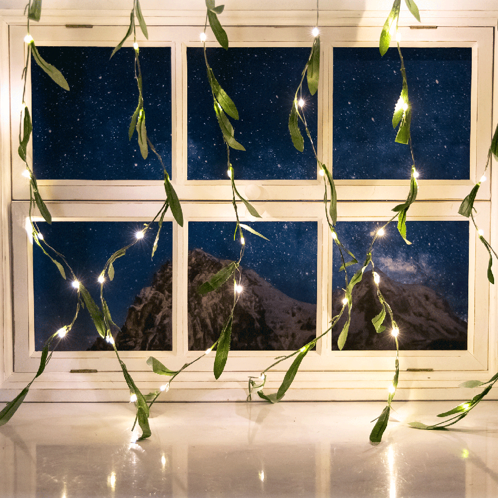 [B1020137D] Namaakplanten op zonne-energie gordijn olijfblad 3m+1m*1m 70LED