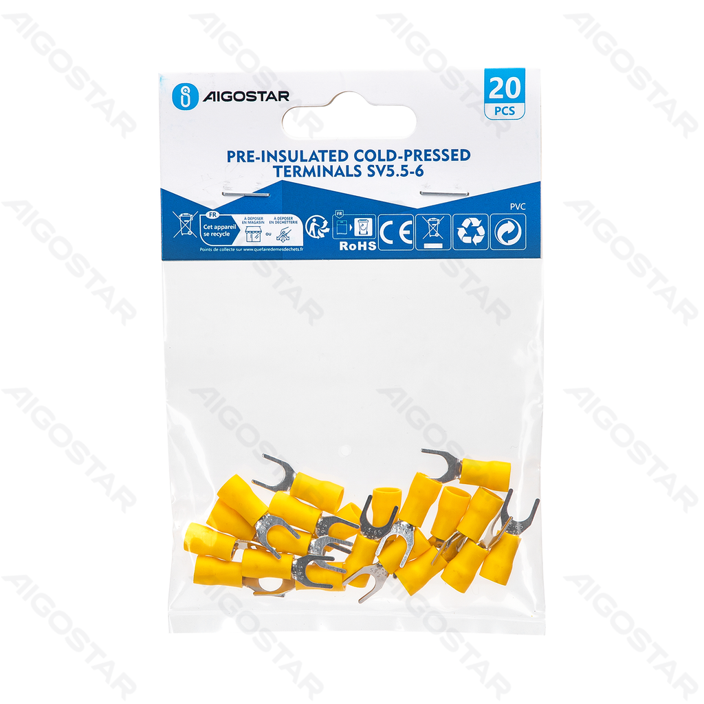 [B20104P4S] Pre-insulated cold-pressed terminals SV5.5-6 (20 pcs), yellow