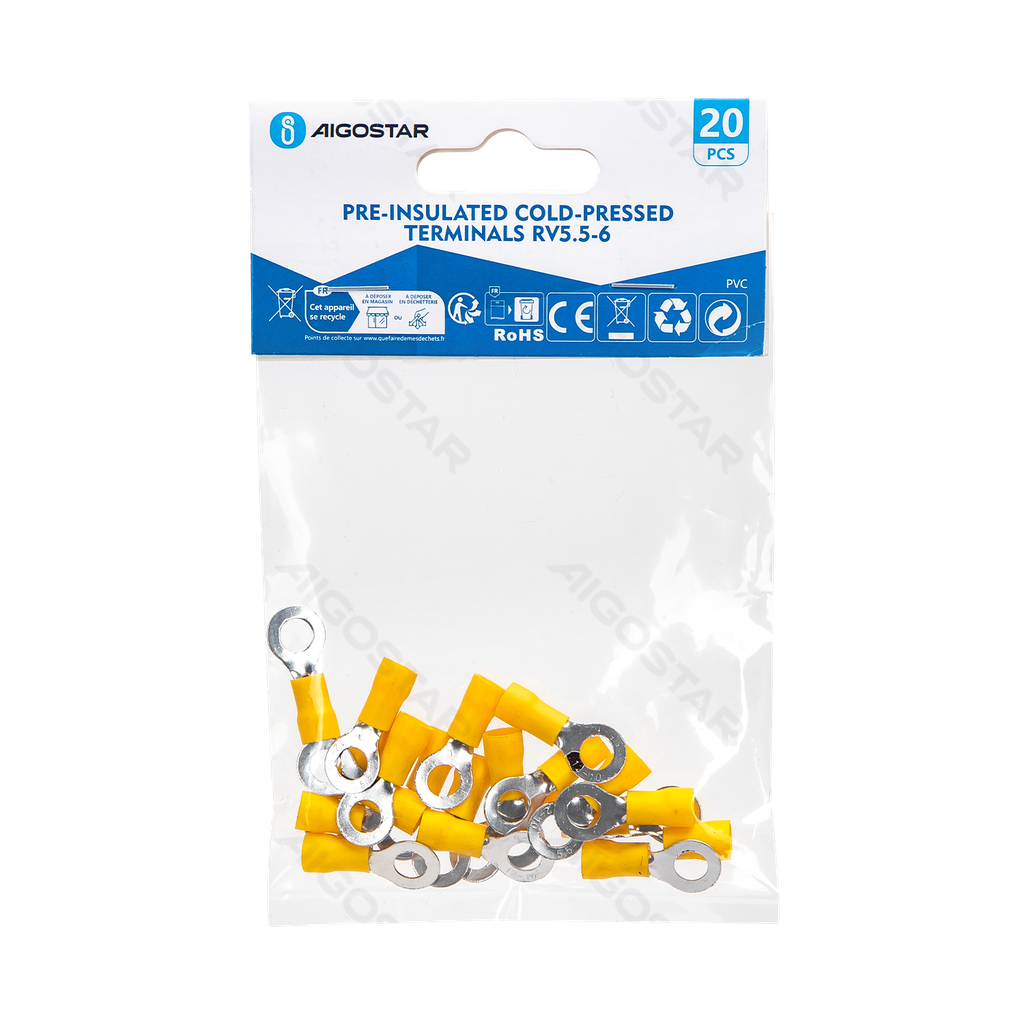 [B20104P4G] Pre-insulated cold-pressed terminals RV5.5-6 (20 pcs), yellow