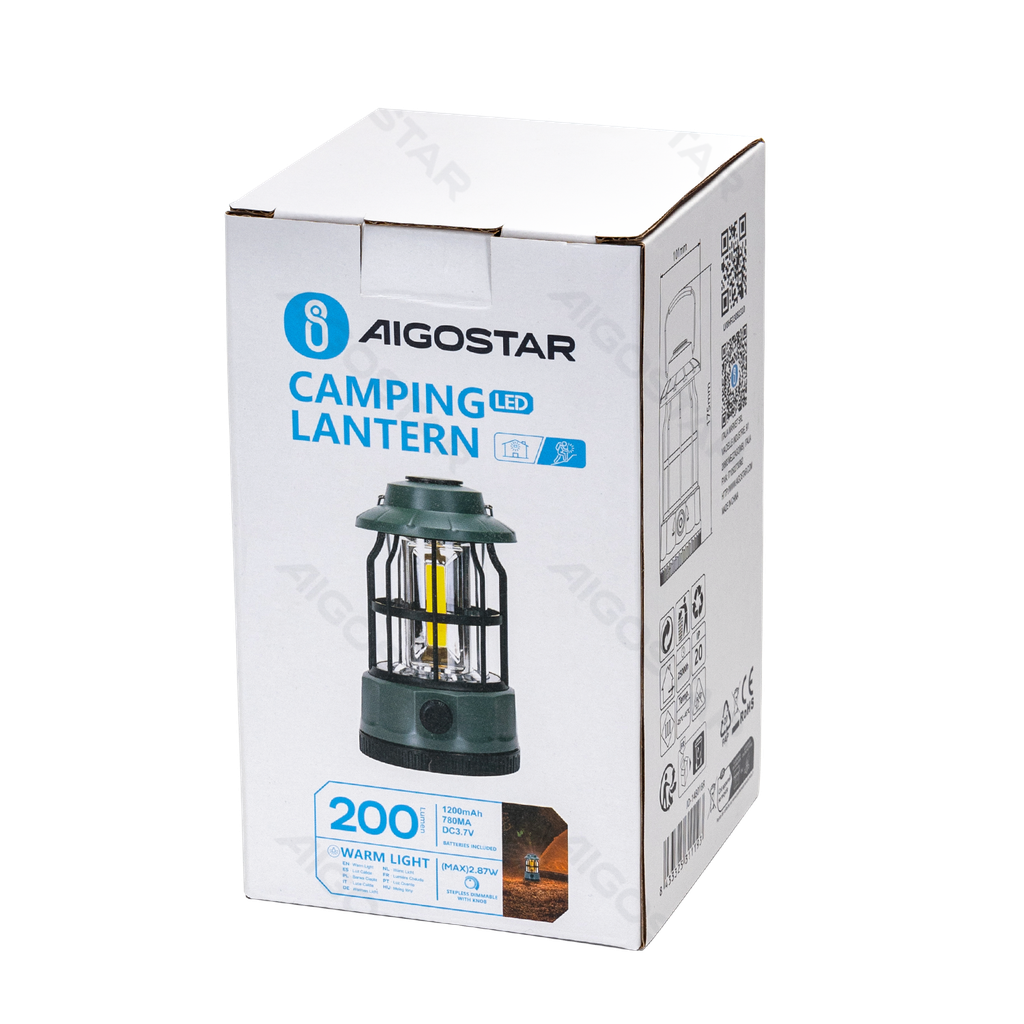 [B10501LV8] Aigostar Campinglantaarn dimbaar met draaiknop oplaadbaar