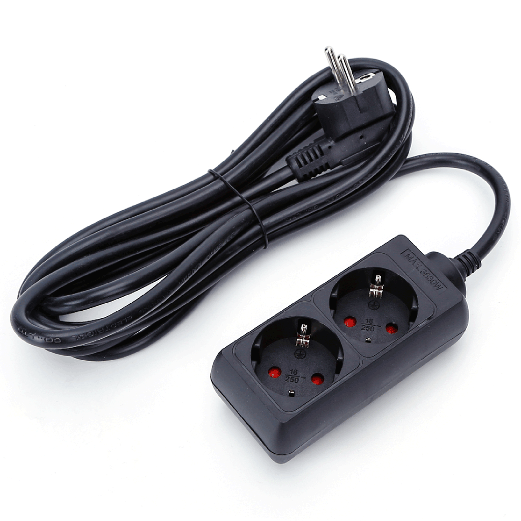 German 2-Way Power Strip Without Switch 3M 3G1.5mm² Black