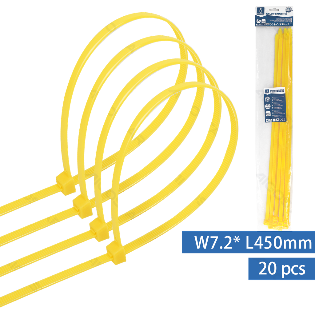 [B20104LQW] Nylon Kabelbinders (20st) W7.2*L450mm Geel