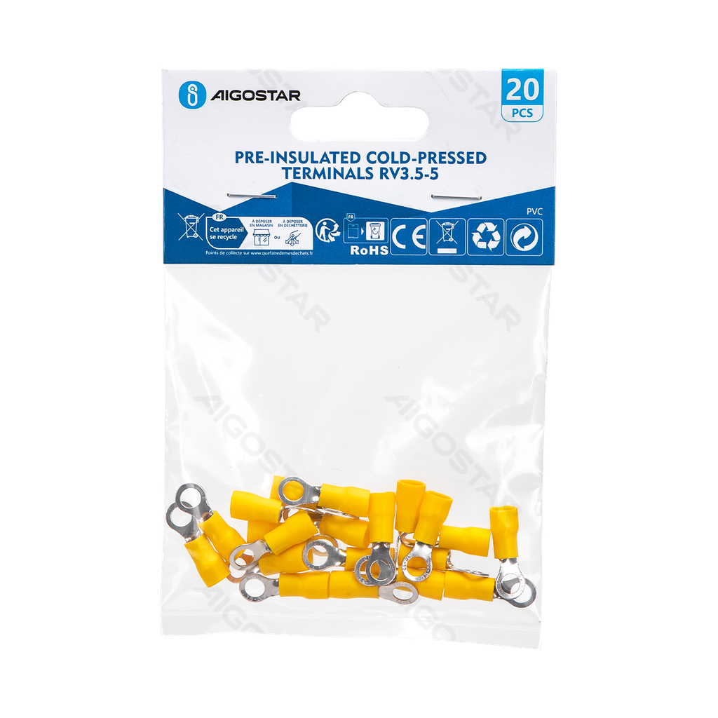 Pre-insulated cold-pressed terminals RV3.5-5 (20 pcs), yellow